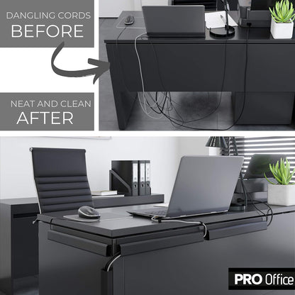 Cable Management ProOffice 96in J Channel Cable Raceways - 6X 16in Black No Screw/No Drill Computer Cord Organizer - Cable Channels for Wire Management Under Desk with Adhesive