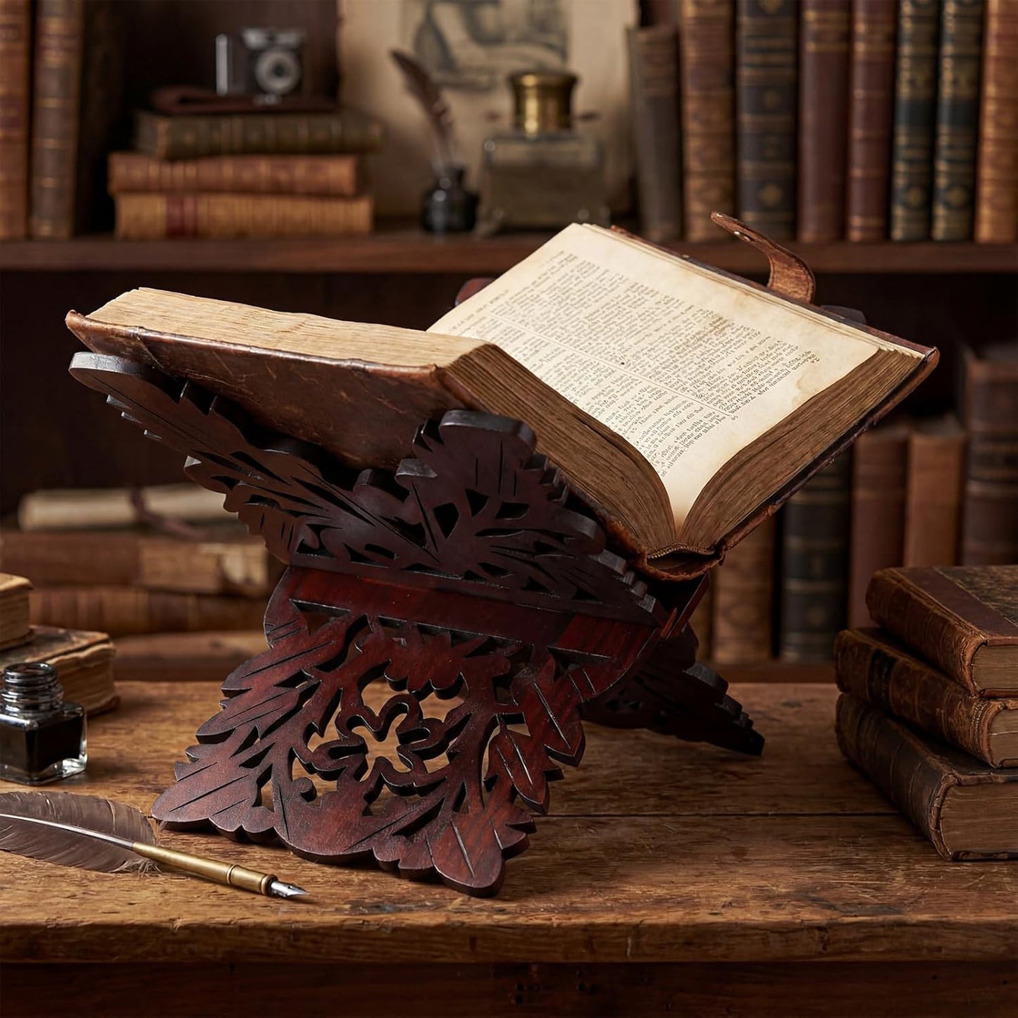 Quran Stand Prayer Book Holder Stand 13.8 x 8.3 x 7.1 Inch Wooden Ornate Carved Indian Books Holders Decorative Bible Missal Stands for Ramadan Rihal Rehal Quran Bible Gita Display