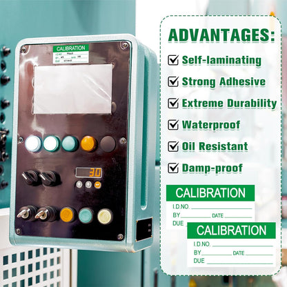 Harloon 210 Pcs Mini Self Laminating Calibration Labels 1.5"x0.625" Waterproof Adhesive Stickers with Clear Flap for Nist and Iso-900 Calibrations, Inventory, Quality Control Organization