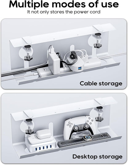 NODOCA No Drill Under Desk Cable Management Tray, 14'' Wire Management, Punch-Free Clamp on, Metal Cable Tray, Wire Organizer Under Desk, Under Desk Basket for Office and Home, Black