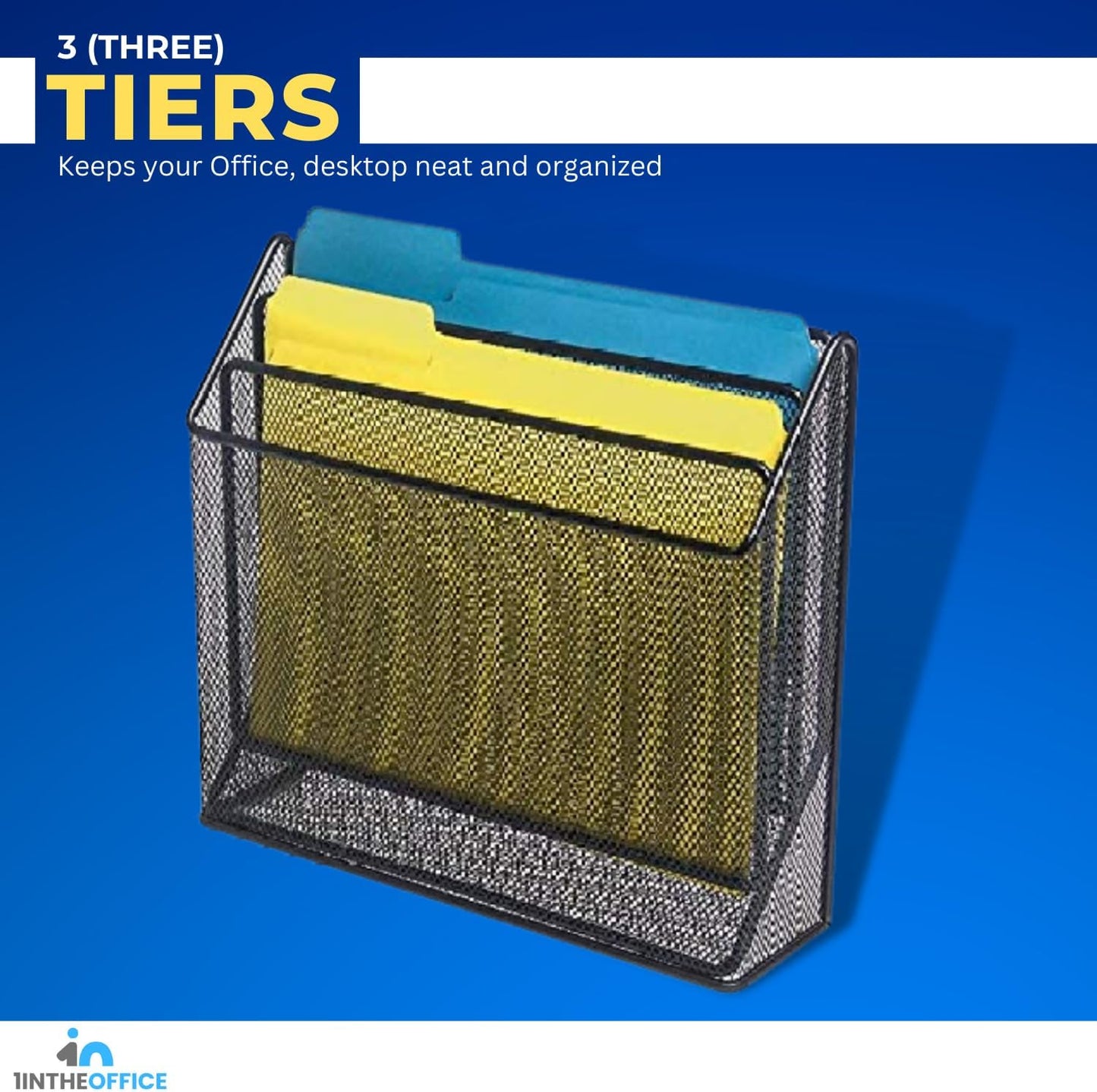 1InTheOffice 3 Tiers File Folder Organizer, Desk Sorter, Black Mesh