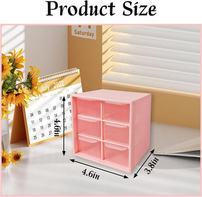 Small Drawer Organizer for Desk, 4.7" x 4.7" x 3.8" Small Desktop Organizer with 6 Drawers, Plastic Storage Box for Office, Classroom, Craft and Home Organization
