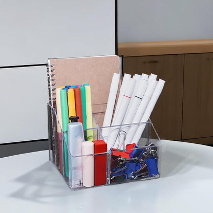 HSYMQ Acrylic Desk Organizers, Clear Pen Holder and Pencil Holder Display Stand for Office, School and Home
