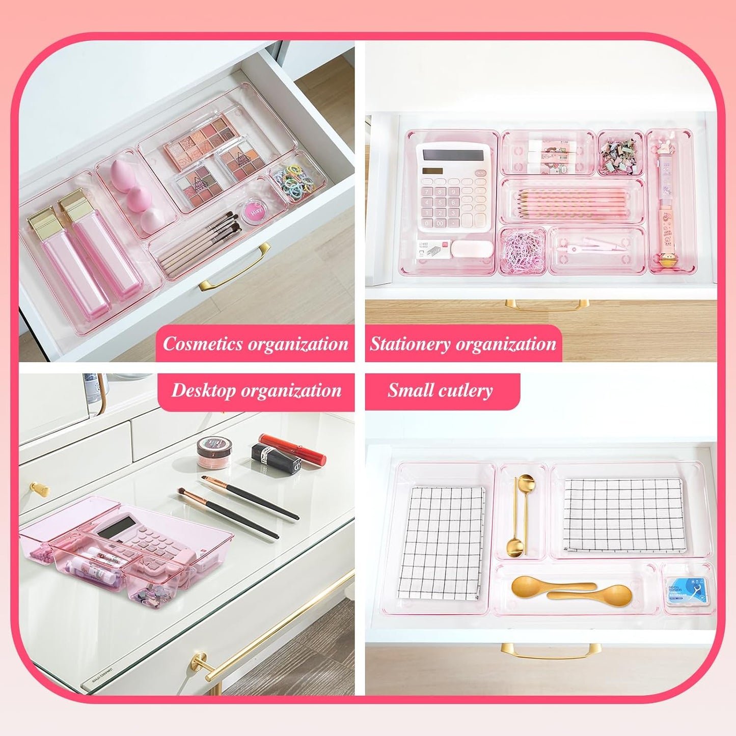 Clear Acrylic Drawer Organizers Set Storage for Makeup, Office Desk Small Vanity Trays for Drawer Bathroom Plastic Make up Organizers 25 Pcs