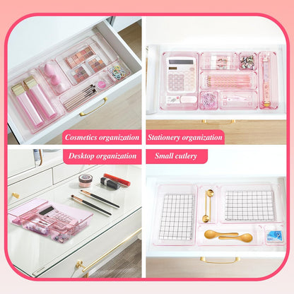 Clear Acrylic Drawer Organizers Set Storage for Makeup, Office Desk Small Vanity Trays for Drawer Bathroom Plastic Make up Organizers 25 Pcs