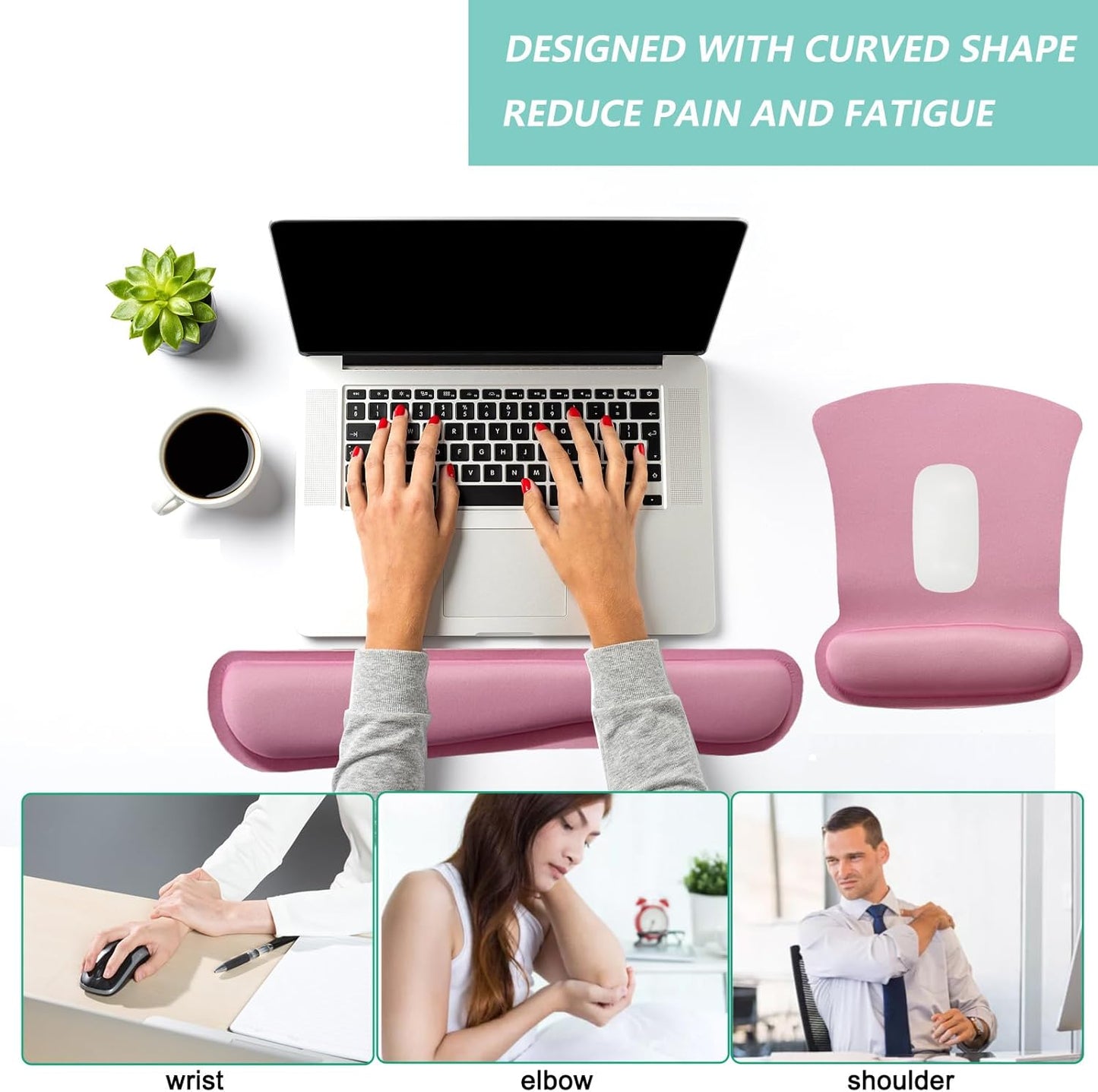 Keyboard Wrist Rest Pad Mouse Pad with Wrist Support Set of 3, Gaming Mousepad with Non-Slip Rubber Base, Ergonomic Memory Foam Mouse Cushion Support for Home Office Laptop Computer, Navy Blue