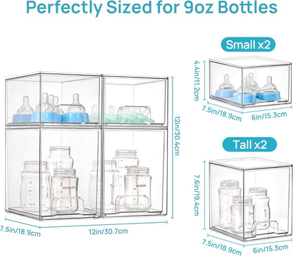 Vtopmart Stackable Storage Drawers Set of 4, Clear Plastic Organizer Bins for Bathroom Supplies,Ideal for Cabinet,Pantry,Laundry Room Organization