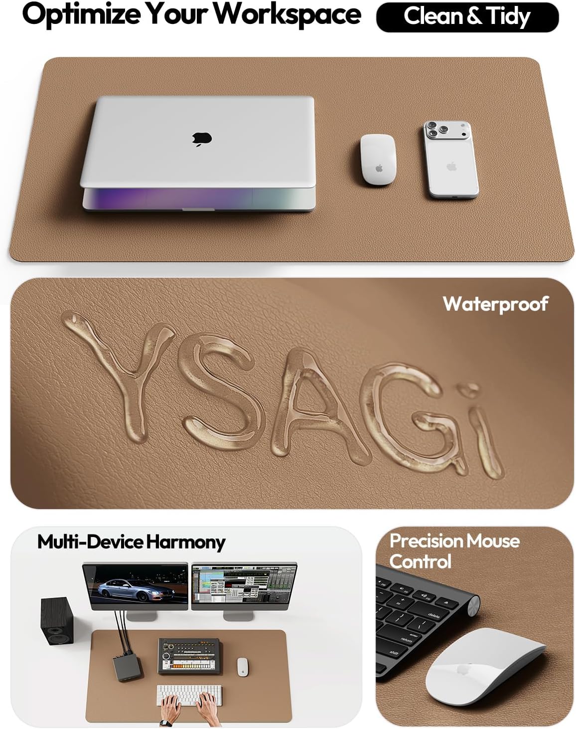 YSAGi Leather Desk Protector, Office Mat, Large Mouse Mat, Non-Slip PU Leather Blotter, Laptop Pad, Waterproof Writing Pad for Office and Home (Light Pink, 23.6" x 13.8") - Colors B