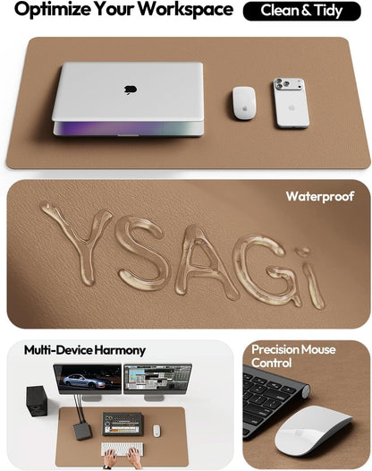YSAGi Leather Desk Protector, Office Mat, Large Mouse Mat, Non-Slip PU Leather Blotter, Laptop Pad, Waterproof Writing Pad for Office and Home (Light Pink, 23.6" x 13.8") - Colors B