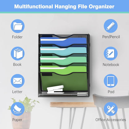 Kuntine.B Wall File Organizer Office Hanging Magazine Holder Wall File Organizer for Office Home (Black, 5 Tier)