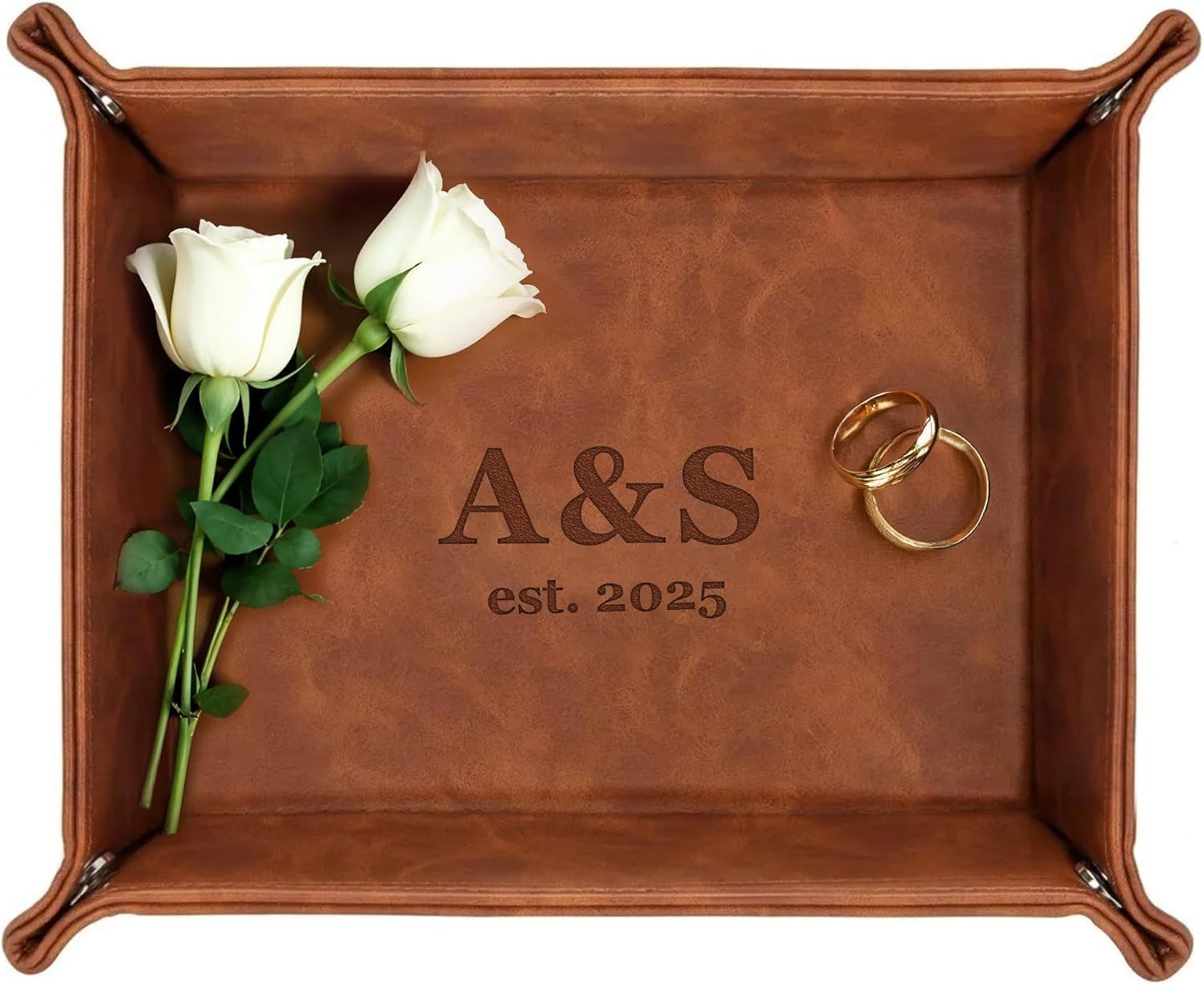 Personalized Engraved Leather Tray for Men with Engraved Name, PU Leather Valet Organizer for Dad, Custom Gift for Him, Custom Catchall Tray for Desk, Office, Accessories Travel Organizer for Men