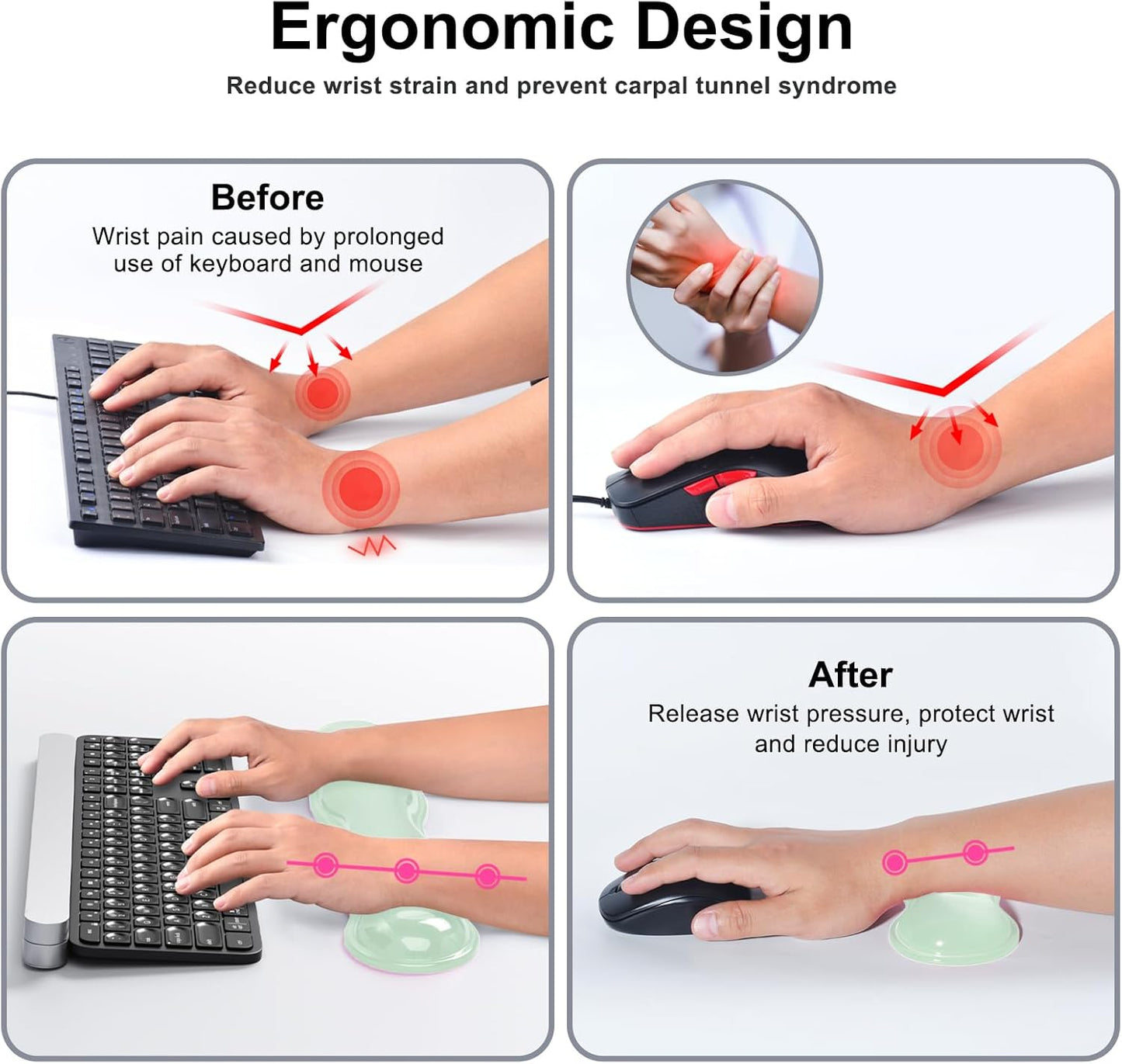 MOKURU Gel Keyboard and Mouse Wrist Rest Set, Comfort Ergonomic Wrist Support, for Wrist Pain Relief, Computer Keyboard Wrist Rest (Black)