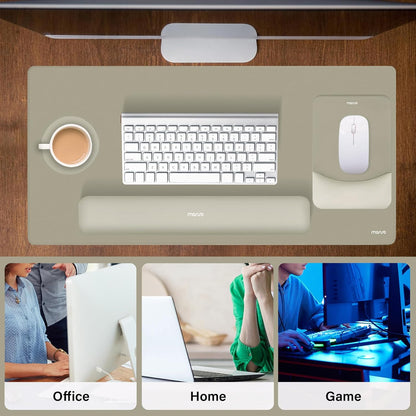 MOSISO Keyboard Mouse Pad Set, Large Gaming Mouse Pad&Rectangular Keyboard Wrist Rest&Mousepad with Wrist Rest&Coaster, Ergonomic Non-Slip&Easy Typing Pad with Curved Silicone Lining, Antique Green
