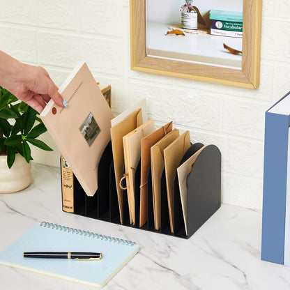 Suzile Metal Desktop File Organizer, 15 Compartments, Vertical File Sorter, Black, 5.79 W x 15.75 L x 5.41 H, Office, Reception Areas, Workspace