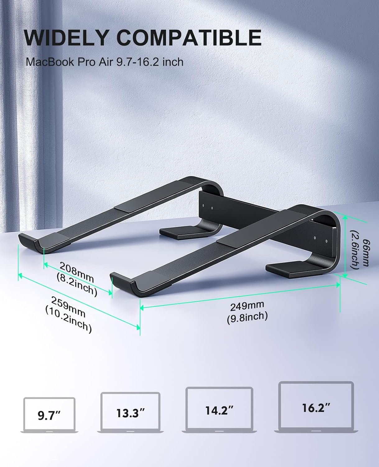 Soqool Laptop Stand for Desk,Aluminum Computer Stand for Cooling,Sturdy Stable Ergonomic Laptop Riser Compatible with MacBook Pro Stand Air/Dell/HP/Lenovo 10-16.2inch Notebook,Work Home Office