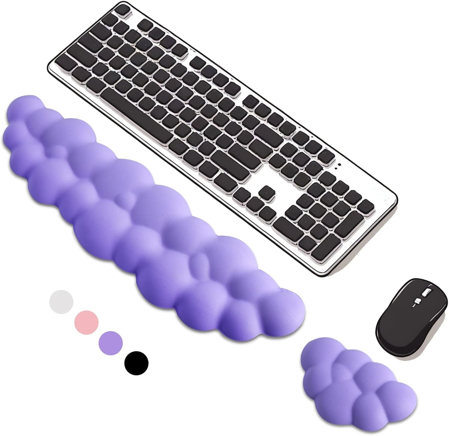 Keyboard Wrist Rest Mouse Wrist Support Set, Cloud Keybroad Wrist Rest Pad with Non-Slip PU Base, Memory Foam Wrist Rest for Pain Relief Computer Laptop Gaming Home Office, White