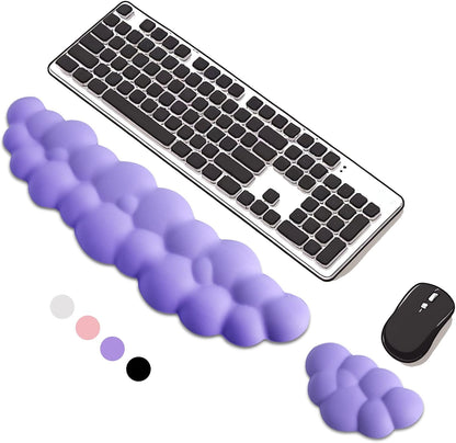 Keyboard Wrist Rest Mouse Wrist Support Set, Cloud Keybroad Wrist Rest Pad with Non-Slip PU Base, Memory Foam Wrist Rest for Pain Relief Computer Laptop Gaming Home Office, White