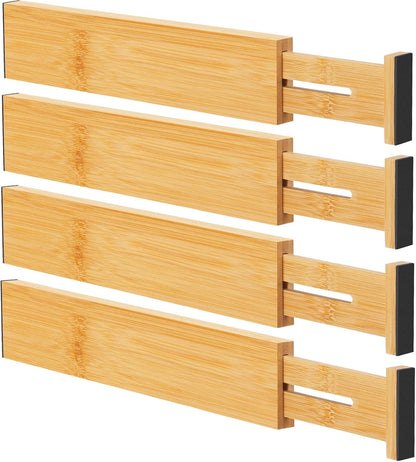 Bamboo Drawer Dividers,17-22" Adjustable Kitchen Drawer Organizer for Clothes,4 Pack Expandable Drawer Organization Separators for Bedroom,Bathroom,Dresser and Office,Natural
