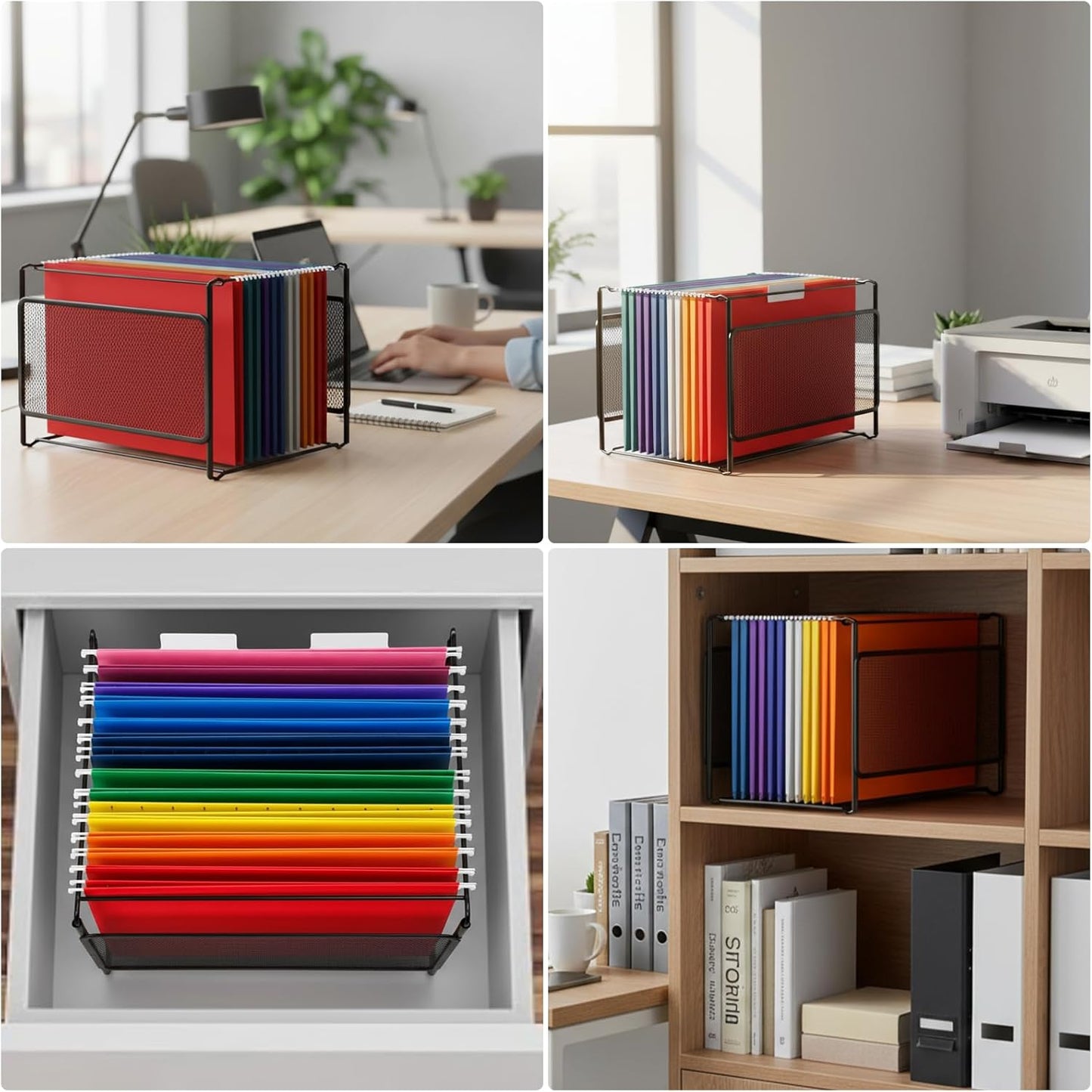 Comix Hanging File Organizer, Letter Size File Folder Organizer with Metal Mesh, Space-Saving File Folder Storage Box for Home Office Supplies