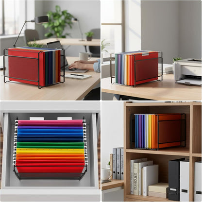 Comix Hanging File Organizer, Letter Size File Folder Organizer with Metal Mesh, Space-Saving File Folder Storage Box for Home Office Supplies