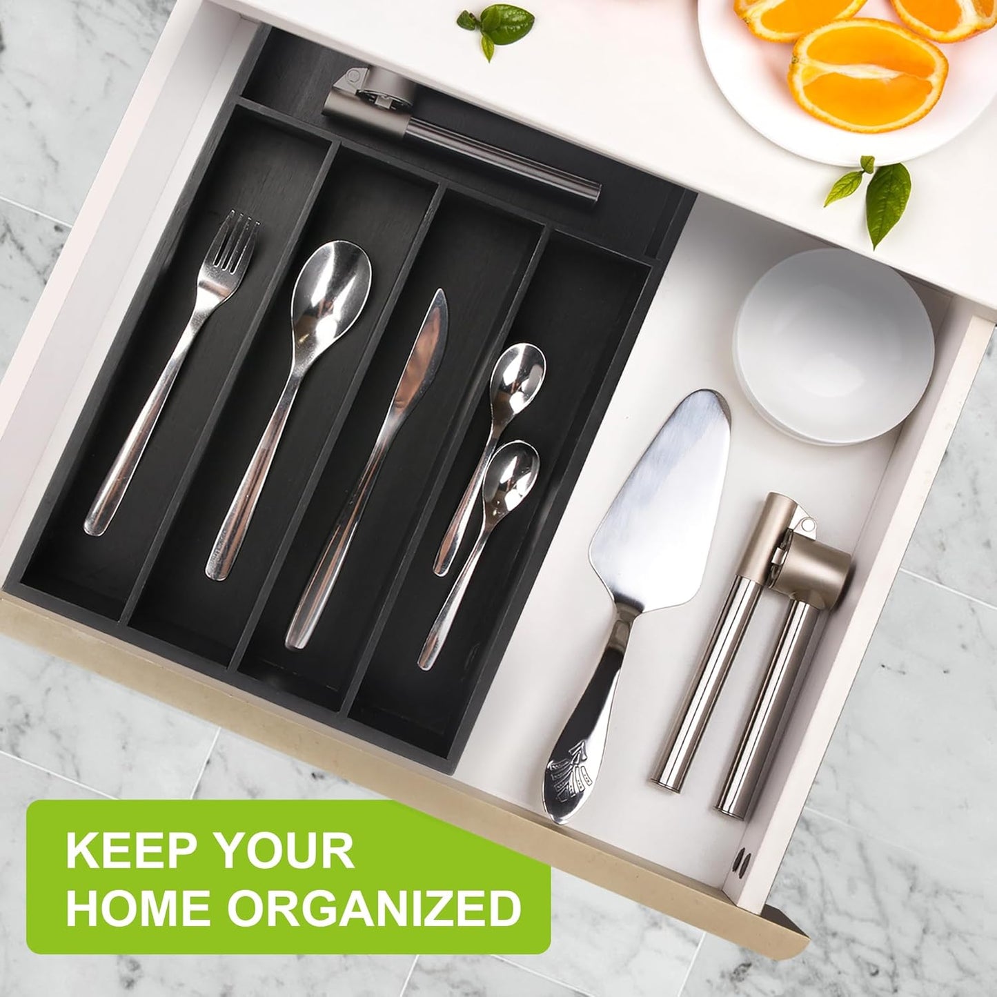 Unibambou Bamboo Utensil Drawer Organizer, Silverware Tray Organizer, Kitchen Drawer Organizer for Flatware Cutlery, (Natural, 3 Slots)