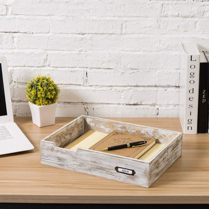 MyGift Distressed Brown Vintage Wood Paper Tray, Office Desktop Document, File Folder, Magazine Holder Tray