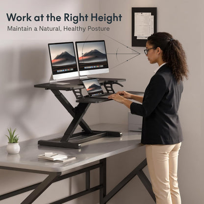 FLEXISPOT Standing Desk Converter 28" Desk Riser for Small Spaces, Compact Desktop Riser Sit Stand Computer Workstation, Stand Up Desk Converter for Laptop & Single Monitor, Black