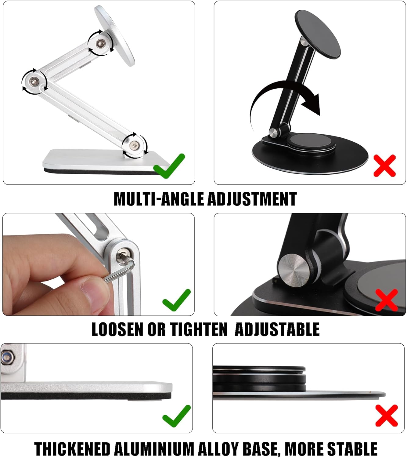 Magnetic Phone Stand for Desk, Heightened & Adjustable & Foldable Metal Magnetic Phone Holder Stand for Desk/Office/Home, Compatible with iPhone 12-17All Series/Mag Safe Case (Black