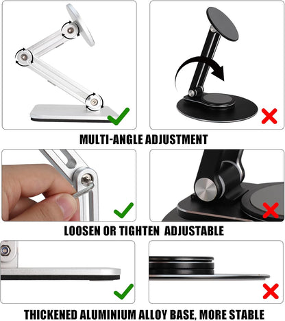 Magnetic Phone Stand for Desk, Heightened & Adjustable & Foldable Metal Magnetic Phone Holder Stand for Desk/Office/Home, Compatible with iPhone 12-17All Series/Mag Safe Case (Black