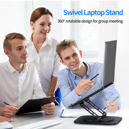 AOEVI Adjustable Computer Stand with 360 Rotating Base, Ergonimic Foldable Laptop Riser for Desk Compatible with MacBook Pro/Air Notebook up to 16 Inches, Silver