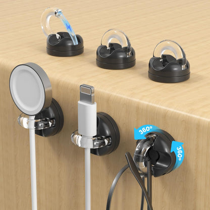 Rotatable Magnetic Cable Clips, Smooth Adjustable Cord Holder, Under Desk Cable Management, Adhesive Charging Wire Holder Keeper Organizer for Office Nightstand Wall (6-Pack Purple-Orange-Cyan)