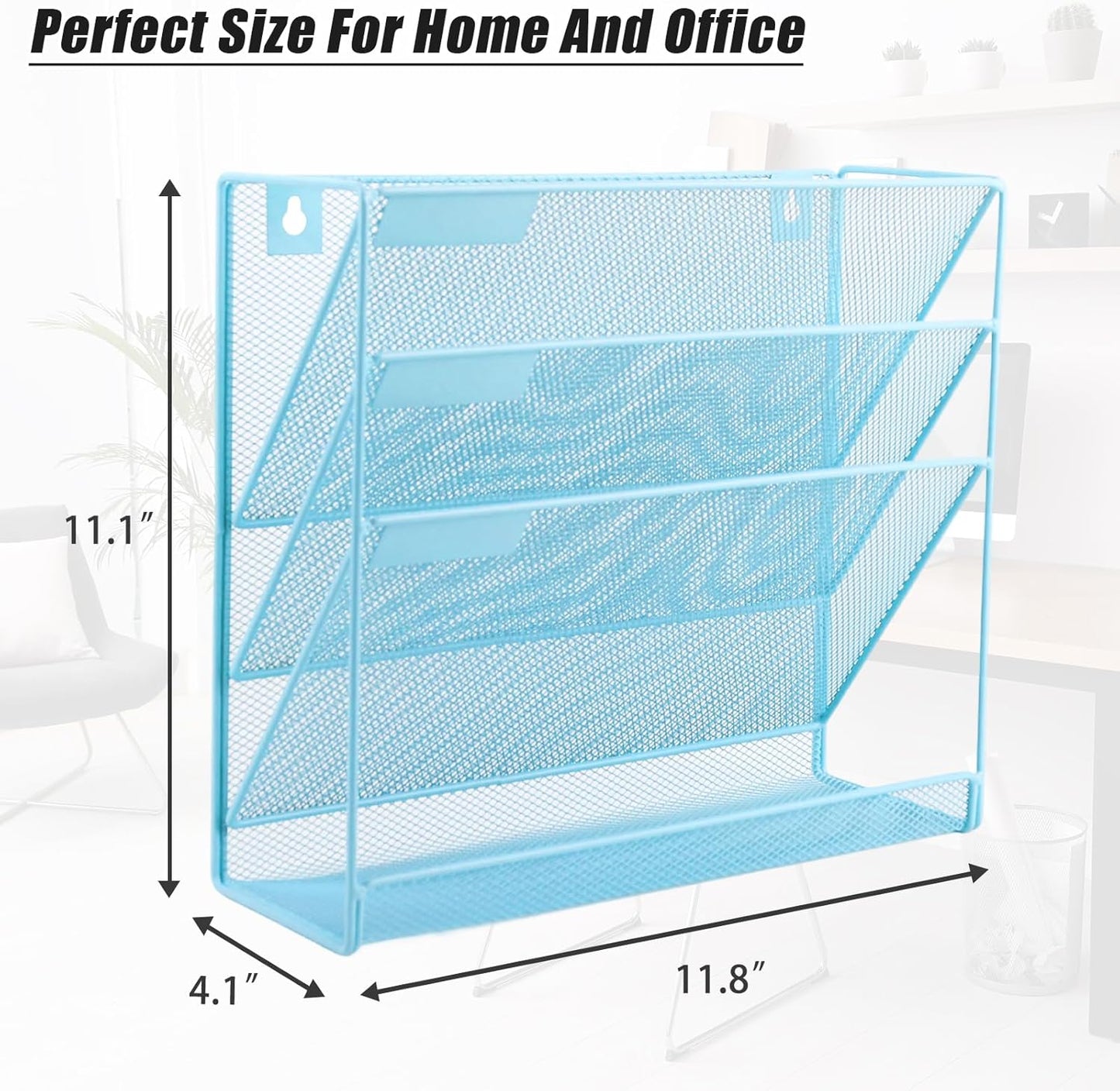 EASEPRES Desk File Organizer Mesh 6-Tier, Hanging Wall Mount Document Organization Stand, Desktop Vertical Mail Paper Folder Holder Rack with Bottom Tray for Office Home Cubicle Countertop, Black