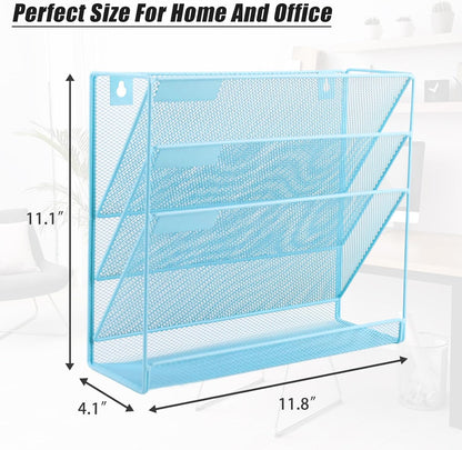 EASEPRES Desk File Organizer Mesh 6-Tier, Hanging Wall Mount Document Organization Stand, Desktop Vertical Mail Paper Folder Holder Rack with Bottom Tray for Office Home Cubicle Countertop, Black