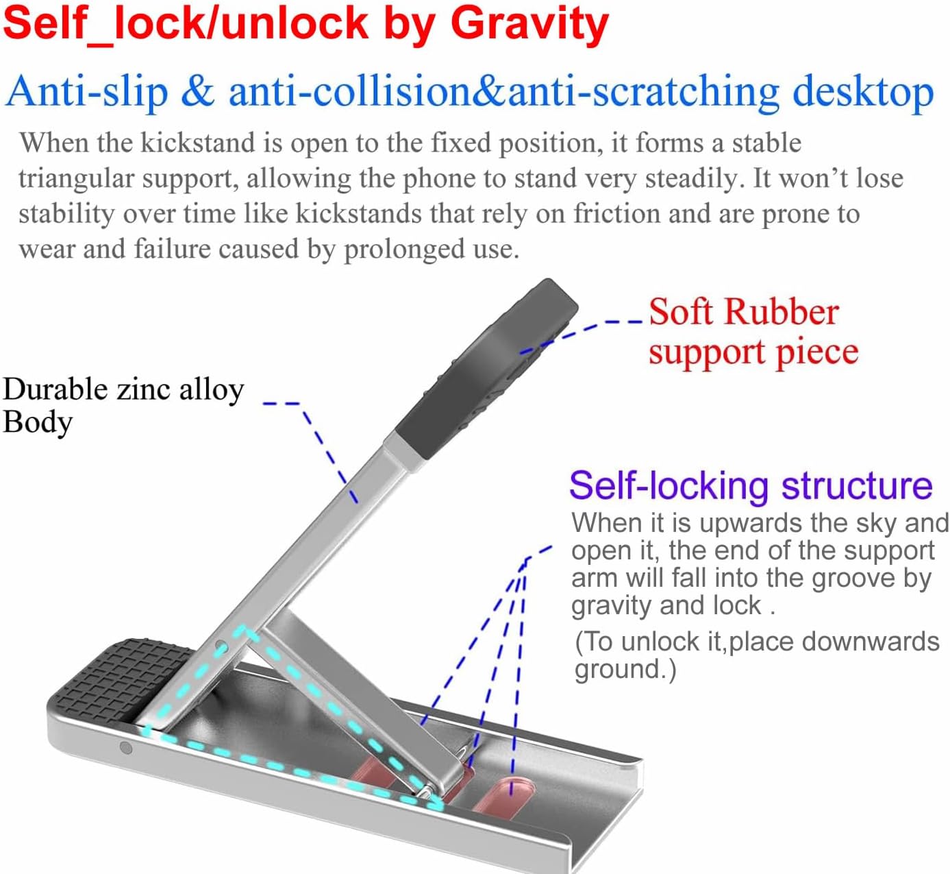 OCEANLOVE Kickstand for Phone and Case, Adhesive iPhone Stand Ultra-Slim Kick Stand,Metal, Adjustable Angle, for iPhone16/15/14/13/12&MiniPlusProMax Samsung S22/S21 and Mostly Phone