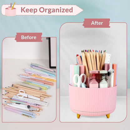 SKYDUE 360 Rotating Purple Pen & Art Supply Organizer - 5 Slot Desk Organizer for Office, School, Home