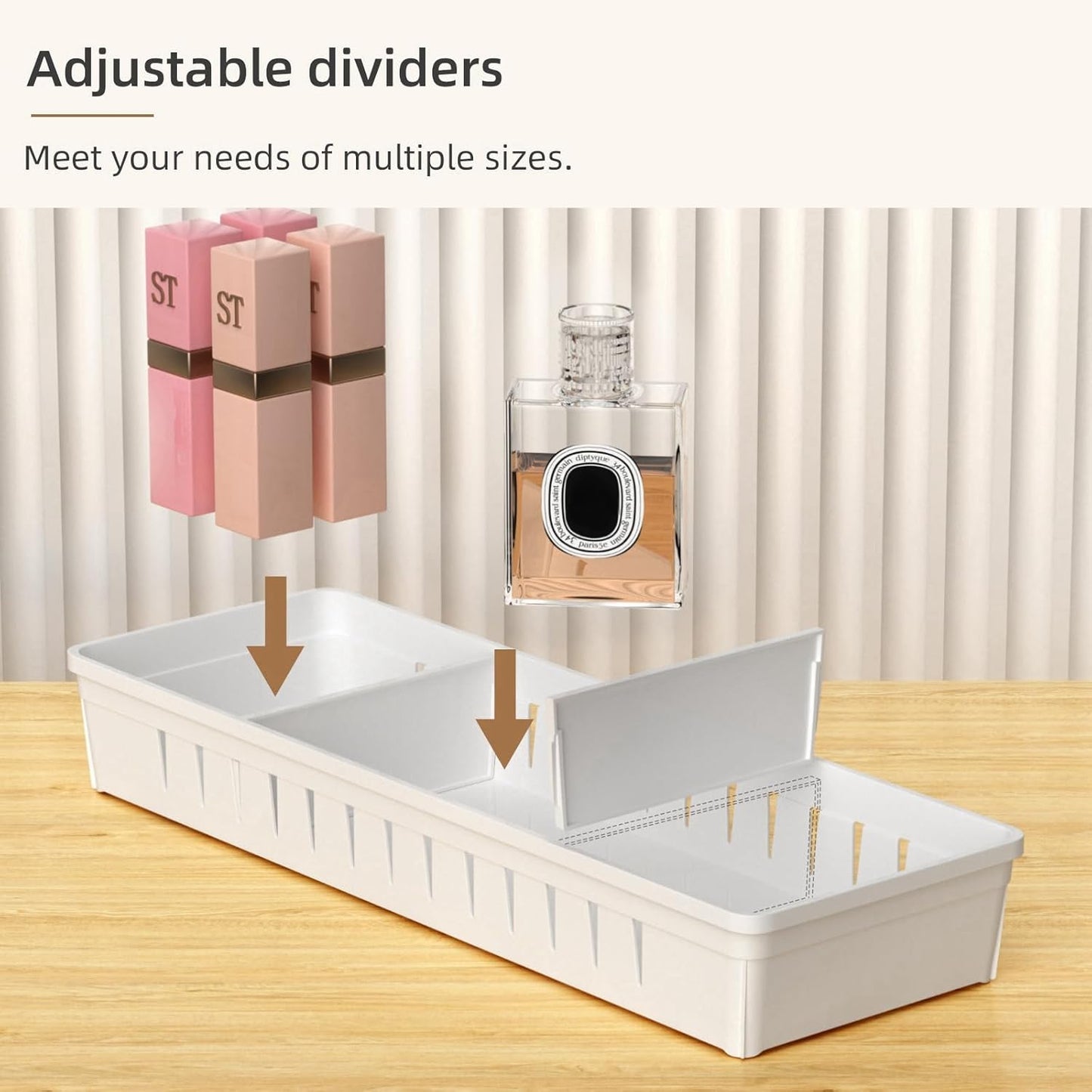 Desk Drawer Organizer Tray, 4 Pack Expandable Drawer Organizer with Dividers Adjustable, Bathroom Organizer Bins for Junk, Office, Makeup, Kitchen Utensil