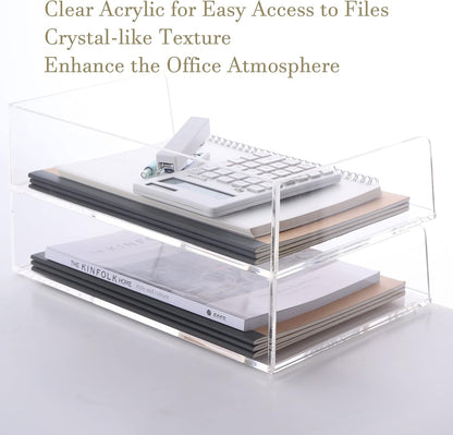 HeZone Paper Organizer Letter Tray, Clear Acrylic Paper Tray, School Teacher Office Supplies Organization, Stackable Desk File Organizer, Classroom Decor and Accessories-2 Pack…