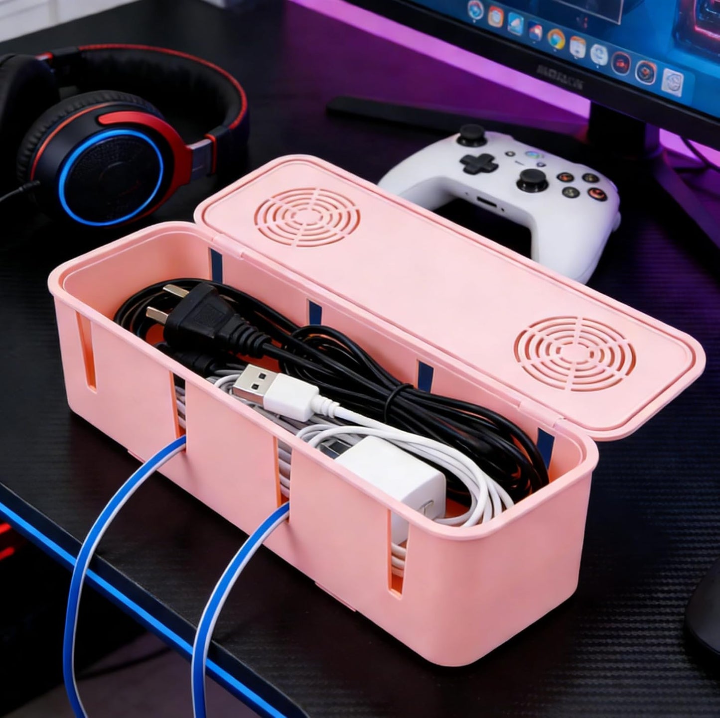 Plug Socket Safety Box Cable Organizer for Power Strip Wire Management 10.43X3.74X2.75 Inch Cord Storage Case for Home and Office Use