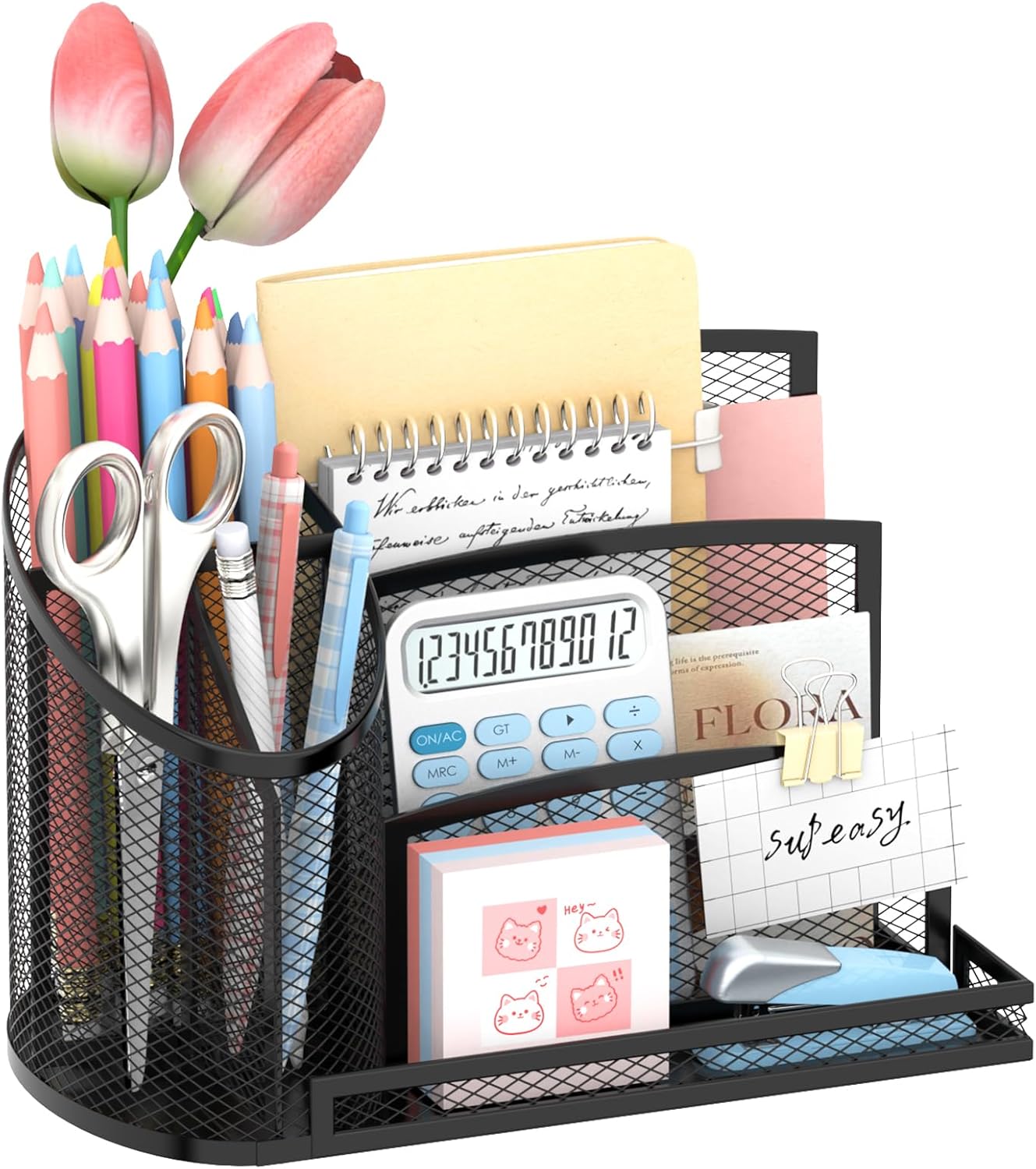 SUPEASY Mail Organizer for Desk, Mesh Metal Mail Holder Countertop with 3-Slot, Letter Sorter File Holder, Office Envelope Organizer for Mails (Black)