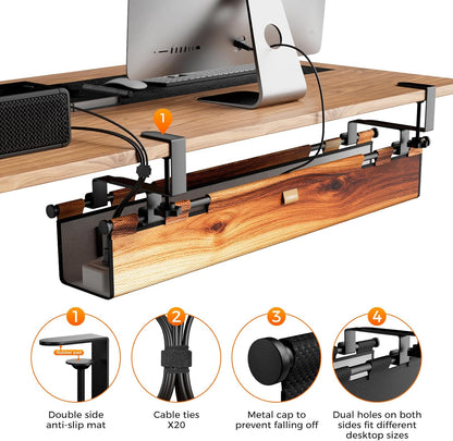 Cable Management Tray Under Desk, 38" No Drill Cable Organizer with Clamp/Screw Mount,Wire Cord Organizer for Table, Cable Tray for Office, Home