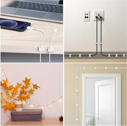 Under Desk Cable Management Clips, Wire Organizer Clips for PC Network Cable Mamagement, Large Adhesive Cable Clips Wire Holders (Computer, TV, Ethernet, Electric Wires), White, 20 PCS