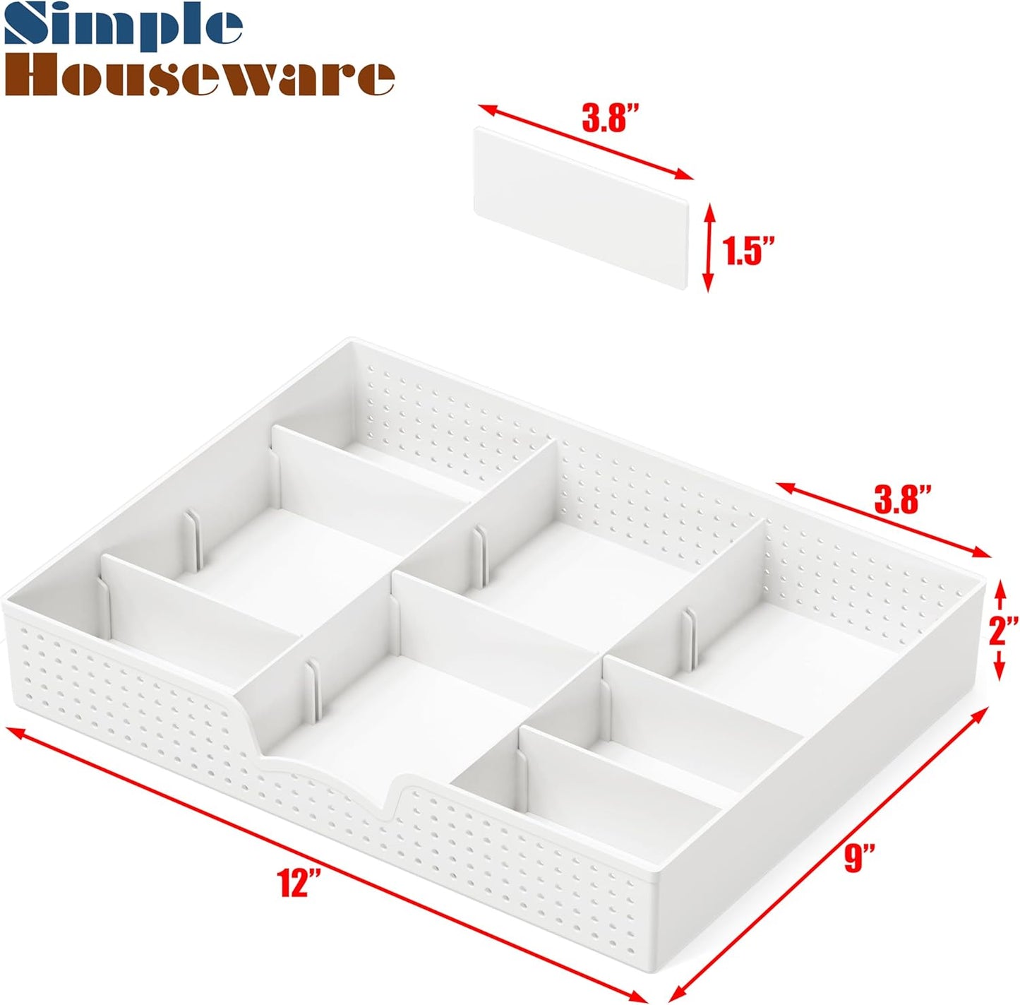 Simple Houseware Drawer Organizer Tray with 9 Adjustable Compartments, Clear