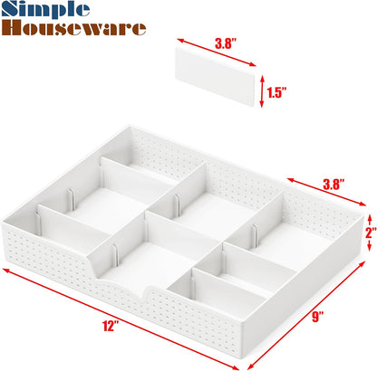 Simple Houseware Drawer Organizer Tray with 9 Adjustable Compartments, Clear
