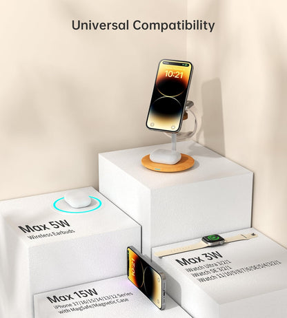 XooFly 3 in 1 Wireless Charging Station for Apple Devices, Fast Wireless Mag-Safe Charger Stand with 20W Adapter for iPhone 17 16 15 14 13 12 Pro Max/Air/Plus/Pro,iWatch,AirPods-Gift for Wife&Husband