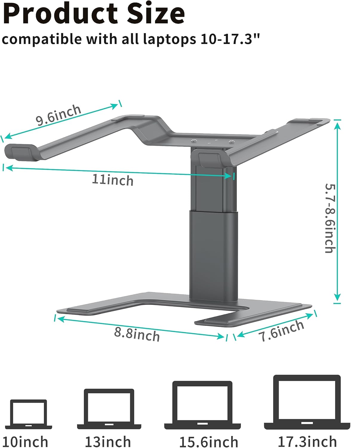 ALASHI Laptop Stand for Desk, Computer Stand Adjustable Height, Ergonomic Notebook Laptop Riser, Aluminum Metal Holder Compatible with 10 to 17.3 Inches Notebook PC Computer, Black