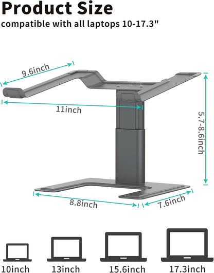 ALASHI Laptop Stand for Desk, Computer Stand Adjustable Height, Ergonomic Notebook Laptop Riser, Aluminum Metal Holder Compatible with 10 to 17.3 Inches Notebook PC Computer, Black