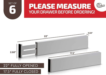 6-Pack Drawer Dividers - 2.6 Inches High, Adjustable 16 to 22 Inches Bamboo Drawer Organizer, Large Expandable Separator for Clothes, Dresser, Bedroom, Bathroom, Baby, Office, Kitchen Utensils, Black