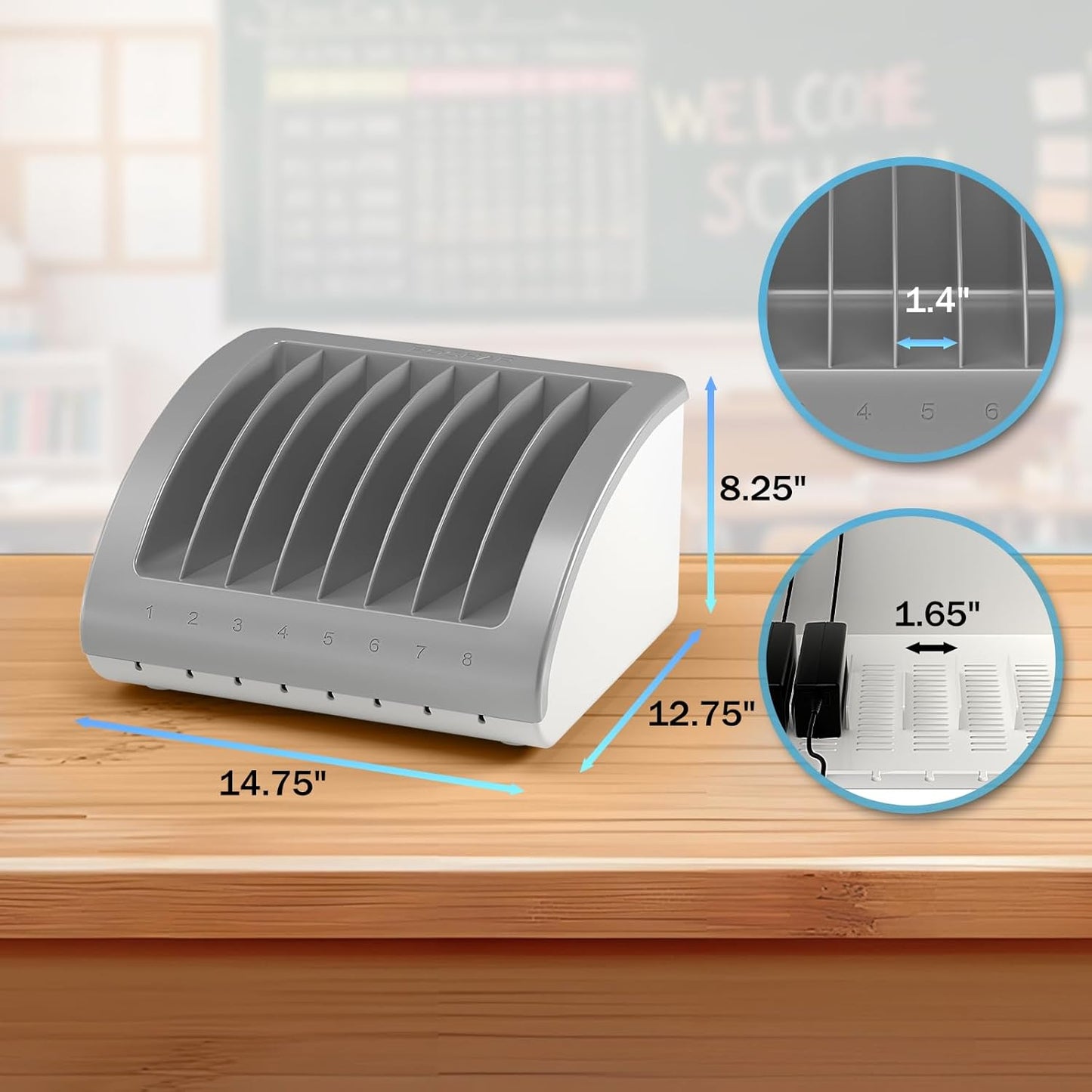POCHAR 8-Device Universal Charging Station for Laptops & Chromebooks – Classroom Organization for iPads, Tablets & More, Ideal for Schools & Offices