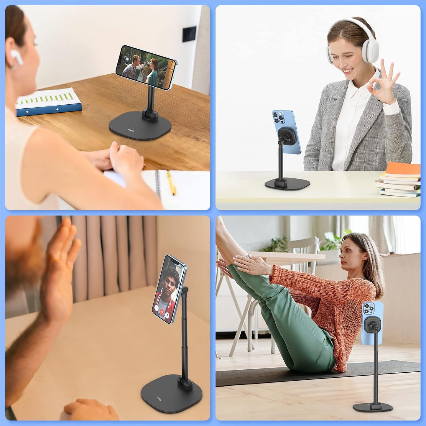 VRIG Magnetic Wireless Charger Phone Stand 360°Rotation Desktop Phone Holder Adjustable Cell Phone Stand for iPhone 17/17pro/16/15/14/13 Series Foldable Wireless Charging Station for Android/AirPod