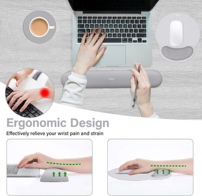 MOSISO Wrist Rest Support for Mouse Pad&Keyboard Set, Circle Curved Ergonomic Mousepad&Coaster Non-Slip Base Home/Office Pain Relief&Easy Typing Pad with Soft Cloth&Silicone Lining, Antique Green